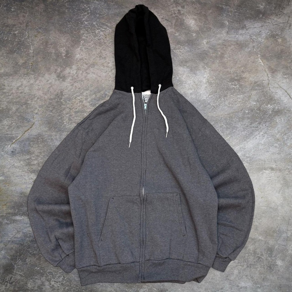 Vintage Hanes 1980s Two Tone Zip Up Hoodie Men's Size Large Made In USA 80s VTG